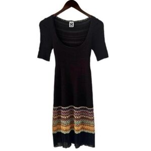 Missoni Black Zigzag Scoop Neck Short Sleeve Knit Dress Size 6